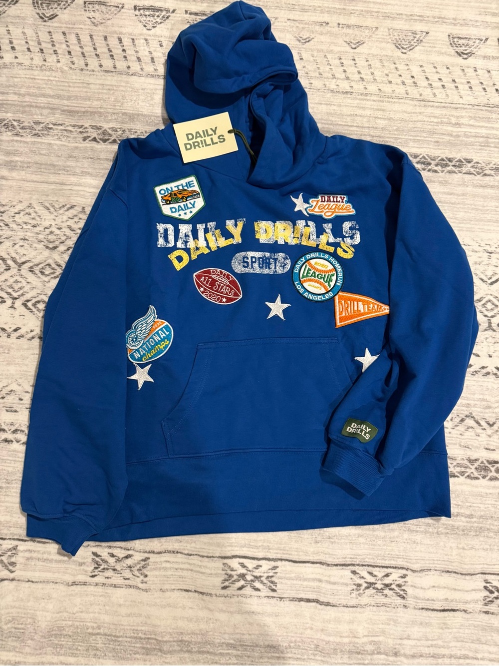 Daily Drills Royal Blue Hoodie with Sports Patch Graphics XS/S - Sold Out online